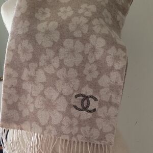 CHANEL Cream Floral Scarf